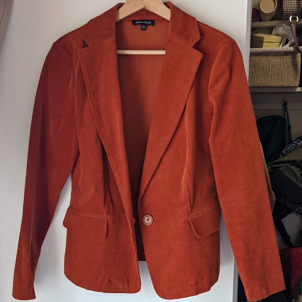 Orange Corduroy Blazer with Notched Lapels